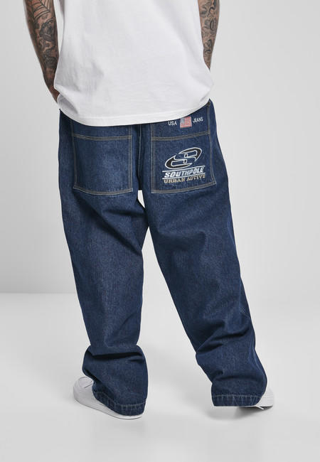 Urban Classics Southpole Logo Branded Baggy Jeans Washed Mid Blue Gangstagroup De Online Hip Hop Fashion Store